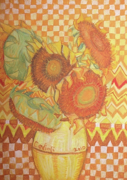 sunflowers in oil pastel